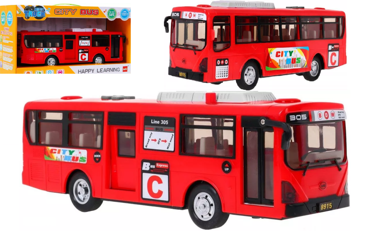 LT225 AUTOBUS MIEJSKI ŚWIATŁA DŹWIĘKI OTWIERANE DRZWI CZERWONY ZIELONY ...