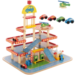 LT323 WIELKI DREWNIANY GARAŻ PARKING Z SAMOCHODAMI WINDA STACJA MYJNIA