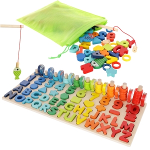 LT298 LANDTOYS MONTESSORI TRENING MÓZGU DREWNIANE RYBKI CYFRY LICZBY
